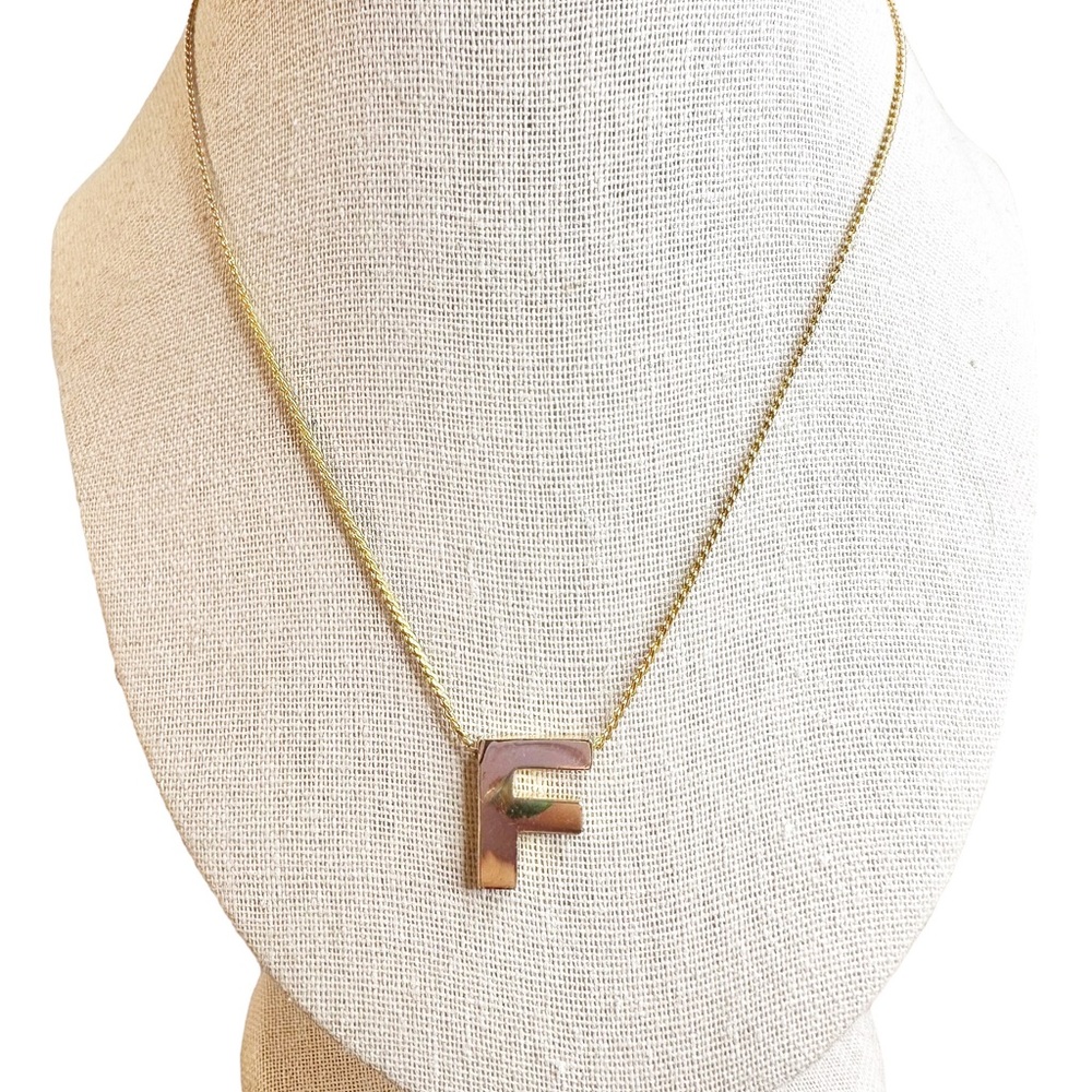 Vintage F Initial Gold Tone Pendant Necklace